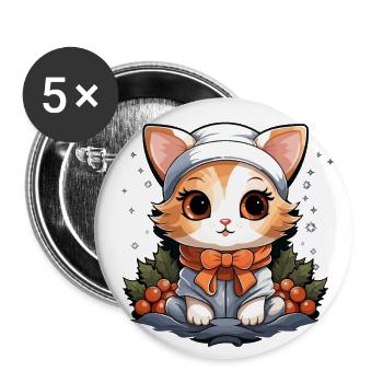 Cat Christmas Design - Kawaii Style - Buttons large 2.2''/56 mm (5-pack) - white - Front