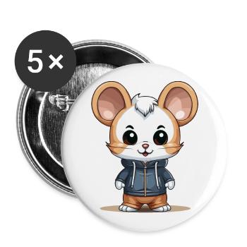 Mouse - Kawaii Style - Buttons large 2.2''/56 mm (5-pack) - white - Front