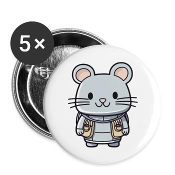 Maus - Kawaii Style - Buttons groß 56 mm (5er Pack) - Weiß - Vorne