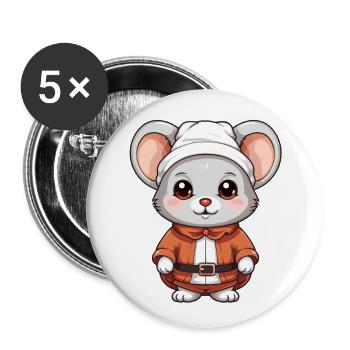 Mouse Christmas Design - Kawaii Style - Buttons large 2.2''/56 mm (5-pack) - white - Front