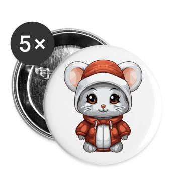 Mouse Christmas Design - Kawaii Style - Buttons large 2.2''/56 mm (5-pack) - white - Front
