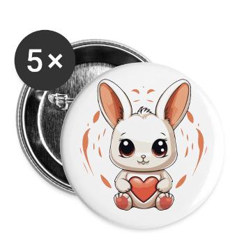 Hase - Kawaii Style - Buttons groß 56 mm (5er Pack) - Weiß - Vorne