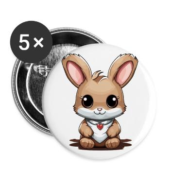 Hase - Kawaii Style - Buttons groß 56 mm (5er Pack) - Weiß - Vorne