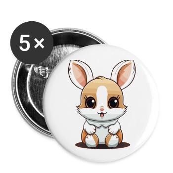 Hase - Kawaii Style - Buttons groß 56 mm (5er Pack) - Weiß - Vorne