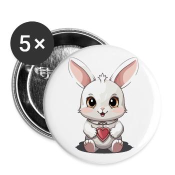 Hase - Kawaii Style - Buttons groß 56 mm (5er Pack) - Weiß - Vorne
