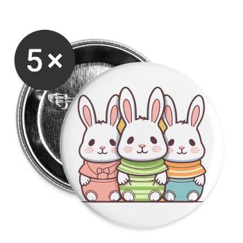 Hase - Kawaii Style - Buttons groß 56 mm (5er Pack) - Weiß - Vorne