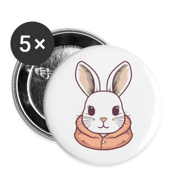 Hase - Kawaii Style - Buttons groß 56 mm (5er Pack) - Weiß - Vorne
