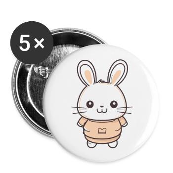 Hase - Kawaii Style - Buttons groß 56 mm (5er Pack) - Weiß - Vorne