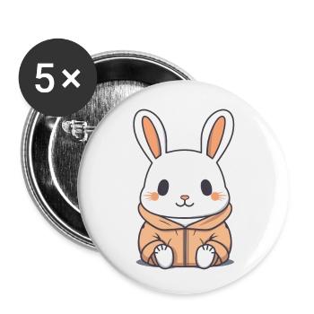 Hase - Kawaii Style - Buttons groß 56 mm (5er Pack) - Weiß - Vorne