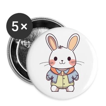 Hase - Kawaii Style - Buttons groß 56 mm (5er Pack) - Weiß - Vorne