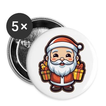 Weihnachtsmann Design - Kawaii Style - Buttons groß 56 mm (5er Pack) - Weiß - Vorne
