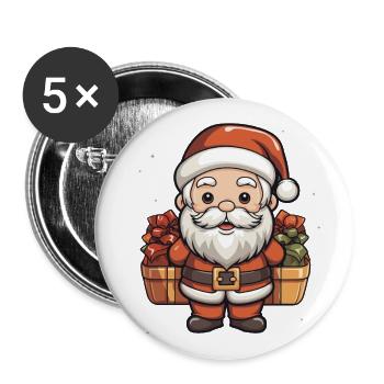 Weihnachtsmann Design - Kawaii Style - Buttons groß 56 mm (5er Pack) - Weiß - Vorne