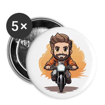 Design cycliste - Style Kawaii - Lot de 5 grands badges (56 mm) - blanc - Devant