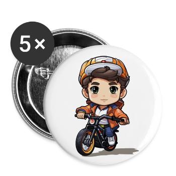 Design cycliste - Style Kawaii - Lot de 5 grands badges (56 mm) - blanc - Devant