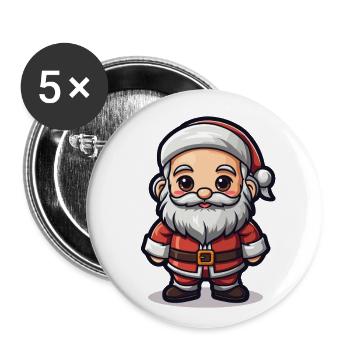 Weihnachtsmann Design - Kawaii Style - Buttons groß 56 mm (5er Pack) - Weiß - Vorne