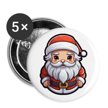 Weihnachtsmann Design - Kawaii Style - Buttons groß 56 mm (5er Pack) - Weiß - Vorne