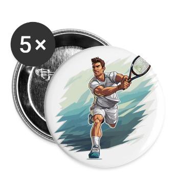 Tennis Player - Illustration - Buttons large 2.2''/56 mm (5-pack) - white - Front