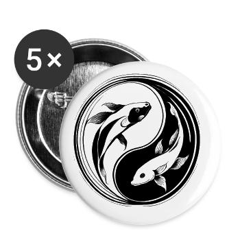 Yin and Yang, Koi Carp Fish - Buttons large 2.2''/56 mm (5-pack) - white - Front