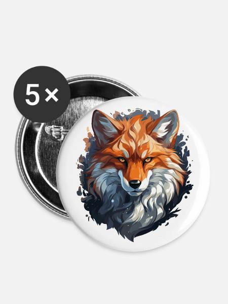 Fuchs - Illustration - Buttons groß 56 mm (5er Pack) - Weiß