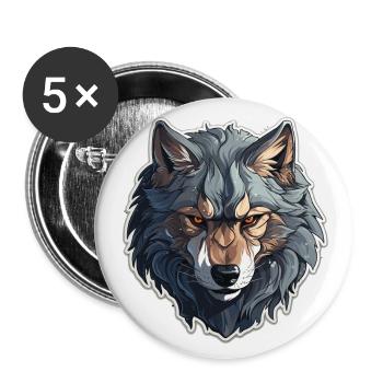 Wolf - Illustration - Buttons groß 56 mm (5er Pack) - Weiß - Vorne