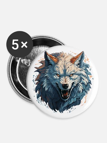 Wolf - Illustration - Buttons groß 56 mm (5er Pack) - Weiß