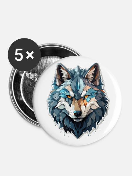 Wolf - Illustration - Buttons groß 56 mm (5er Pack) - Weiß
