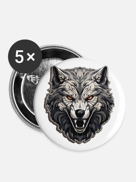 Wolf - Illustration - Buttons groß 56 mm (5er Pack) - Weiß