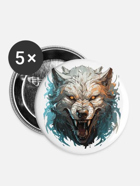 Wolf - Illustration - Buttons groß 56 mm (5er Pack) - Weiß
