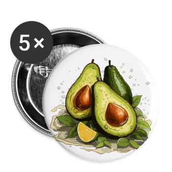 Avocado - Illustration - Buttons large 2.2''/56 mm (5-pack) - white - Front