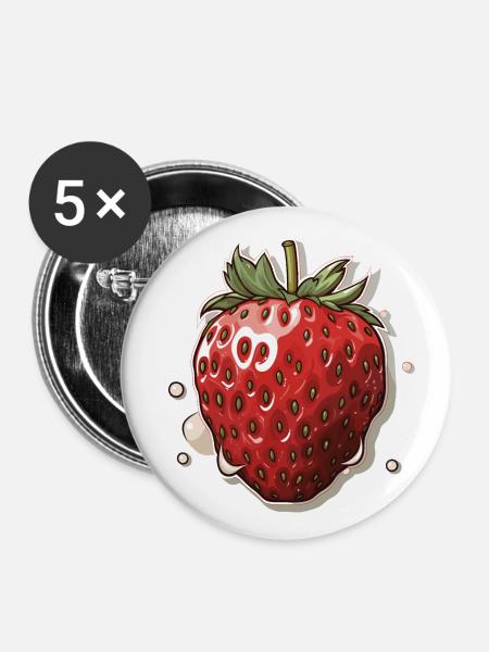 Erdbeere - Illustration - Buttons groß 56 mm (5er Pack) - Weiß