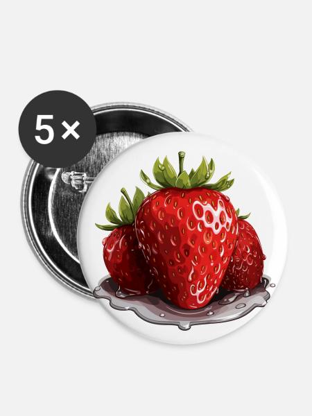 Erdbeere - Illustration - Buttons groß 56 mm (5er Pack) - Weiß
