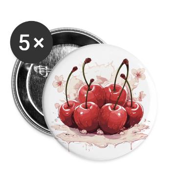 Cherry - illustration - Buttons large 2.2''/56 mm (5-pack) - white - Front