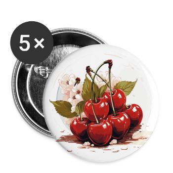 Cherry - illustration - Buttons large 2.2''/56 mm (5-pack) - white - Front