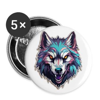Wolf - Illustration - Buttons groß 56 mm (5er Pack) - Weiß - Vorne