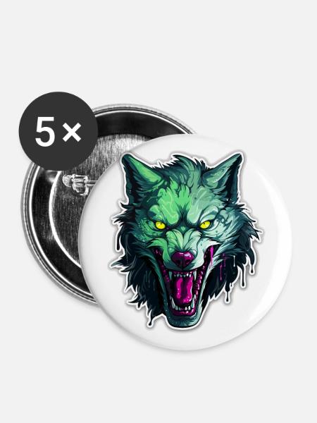 Wolf - Illustration - Buttons groß 56 mm (5er Pack) - Weiß