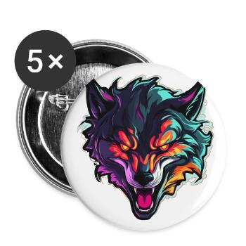 Wolf - Illustration - Buttons groß 56 mm (5er Pack) - Weiß - Vorne