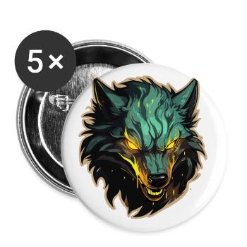 Wolf - Illustration - Buttons groß 56 mm (5er Pack) - Weiß - Vorne