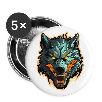 Wolf - Illustration - Buttons groß 56 mm (5er Pack) - Weiß - Vorne