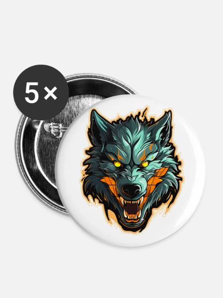 Wolf - Illustration - Buttons groß 56 mm (5er Pack) - Weiß