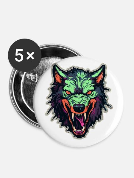 Wolf - Illustration - Buttons groß 56 mm (5er Pack) - Weiß