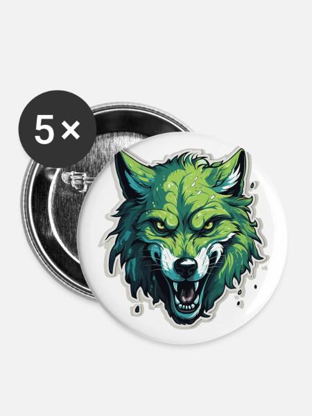 Wolf - Illustration - Buttons groß 56 mm (5er Pack) - Weiß