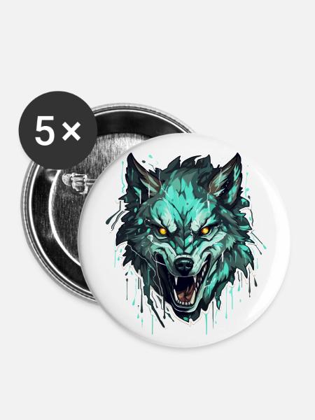 Wolf - Illustration - Buttons groß 56 mm (5er Pack) - Weiß