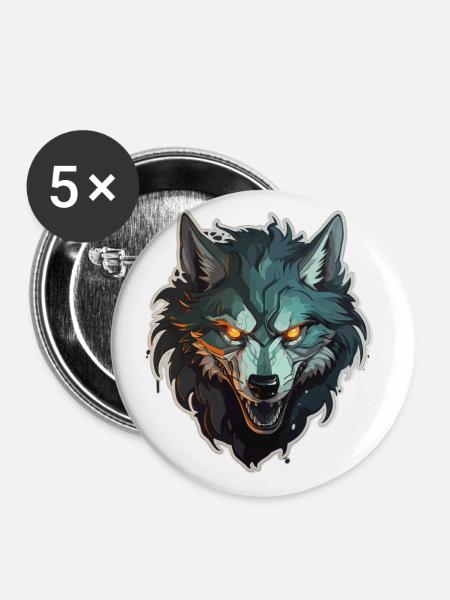 Wolf - Illustration - Buttons groß 56 mm (5er Pack) - Weiß