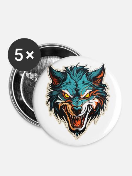 Wolf - Illustration - Buttons groß 56 mm (5er Pack) - Weiß