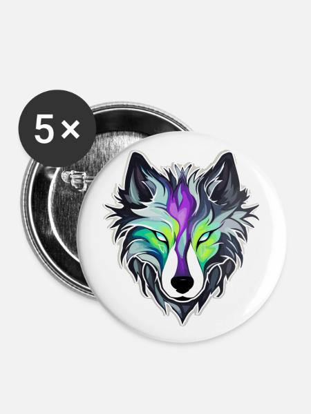 Wolf - Illustration - Buttons groß 56 mm (5er Pack) - Weiß