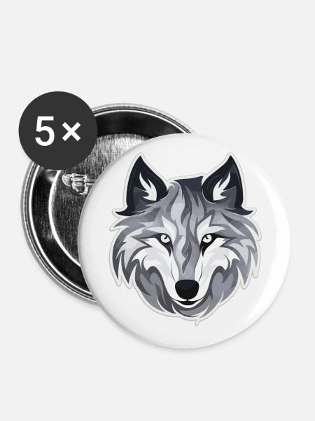 Wolf - Illustration - Buttons groß 56 mm (5er Pack) - Weiß