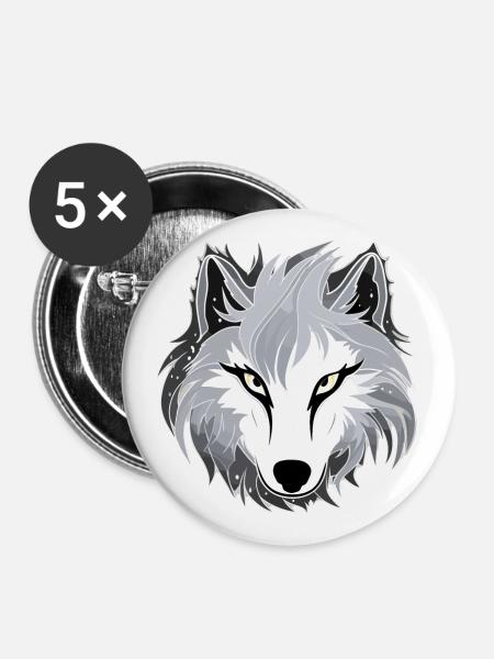 Wolf - Illustration - Buttons groß 56 mm (5er Pack) - Weiß