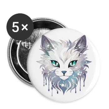 Chat - illustration - Lot de 5 grands badges (56 mm) - blanc - Devant
