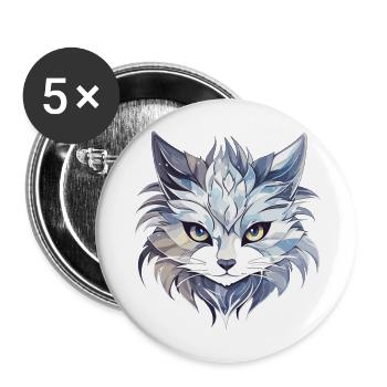 Chat - illustration - Lot de 5 grands badges (56 mm) - blanc - Devant