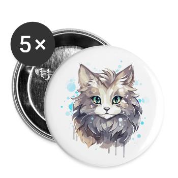 Katze - Illustration - Buttons groß 56 mm (5er Pack) - Weiß - Vorne